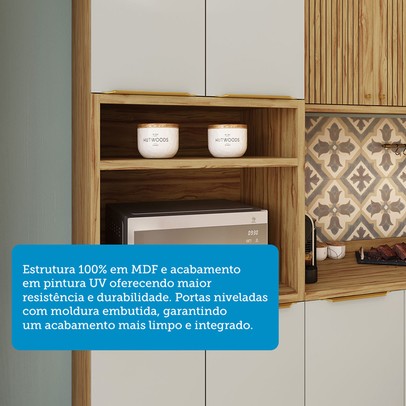 Armário de Cozinha Modulada com Balcão e Tampo 13 Portas 3 Gavetas Nice Canelado 100% Mdf Amêndoa/Off White - Pnr Móveis