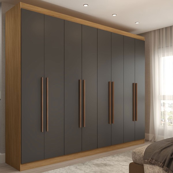Guarda-Roupa Casal Ele e Ela 8 Portas 4 Gavetas 8 Prateleiras Chumbo/Cinamomo - Panorama Móveis