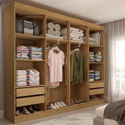 Guarda-Roupa Casal Ele e Ela 8 Portas 4 Gavetas 8 Prateleiras Cinamomo - Panorama Móveis