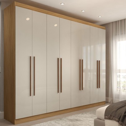 Guarda-Roupa Casal Ele e Ela 8 Portas 4 Gavetas 8 Prateleiras Off White/Cinamomo - Panorama Móveis