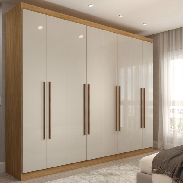 Guarda-Roupa Casal Ele e Ela 8 Portas 4 Gavetas 8 Prateleiras Off White/Cinamomo - Panorama Móveis