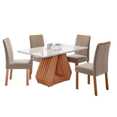 Mesa de Jantar 4 Lugares ágata Clarice com Vidro Cinamomo/Off White/Nude - Cimol