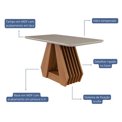 Mesa de Jantar 4 Lugares ágata Fernanda com Vidro Cinamomo/Off White/Bege - Cimol