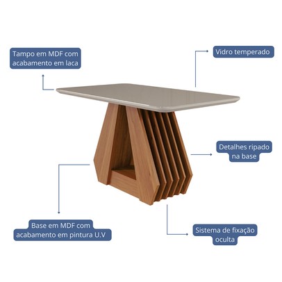 Mesa de Jantar 4 Lugares ágata Juliana com Vidro Cinamomo/Off White/Nude - Cimol