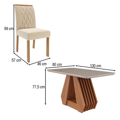 Mesa de Jantar 4 Lugares ágata Juliana com Vidro Cinamomo/Off White/Nude - Cimol