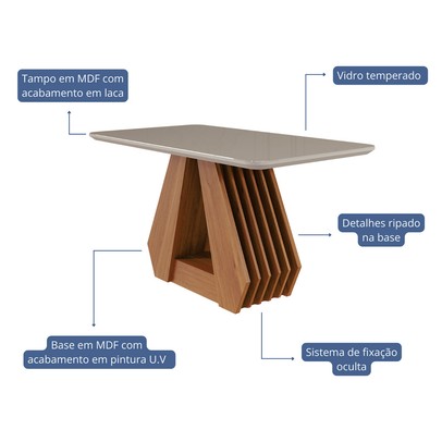 Mesa de Jantar 4 Lugares ágata Juliana com Vidro Cinamomo/Off White/Nude - Cimol