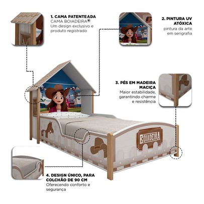 Cama Infantil Boiadeira Casinha 100% Mdf Branco - Gelius