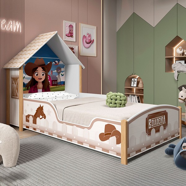 Cama Infantil Boiadeira Casinha 100% Mdf Branco - Gelius