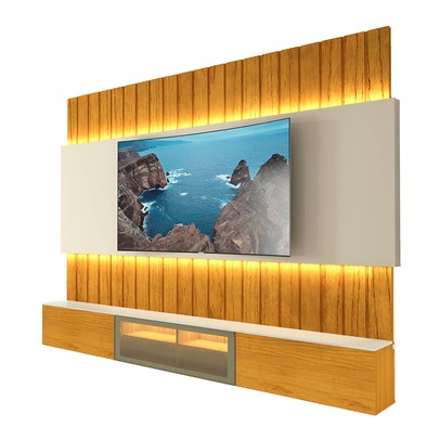 Painel para TV Até 85 Polegadas Soberano 3 Portas Ripado Autêntico 100% Mdf com Led Naturale/Off White - Gelius