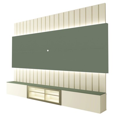 Painel para TV Até 85 Polegadas Soberano 3 Portas Ripado Autêntico 100% Mdf com Led Off White/Verde Floresta - Gelius