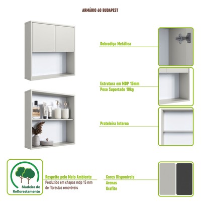 Armário de Banheiro Budapest 2 Portas Arenas - Art In Móveis