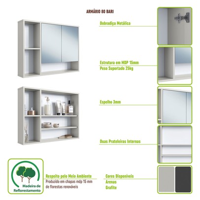 Armário de Banheiro Bari 2 Portas com Espelho Arenas - Art In Móveis
