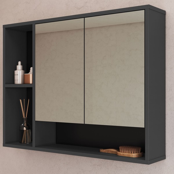 Armário de Banheiro Bari 2 Portas com Espelho Grafite - Art In Móveis