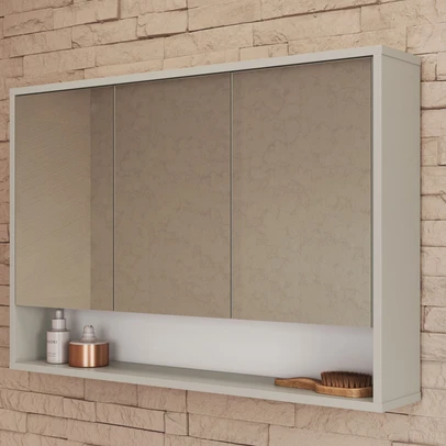 Armário de Banheiro Bari 3 Portas com Espelho Arenas - Art In Móveis