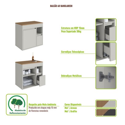 Armário de Banheiro Bangladesh 1 Porta 1 Gaveta Grafite - Art In Móveis