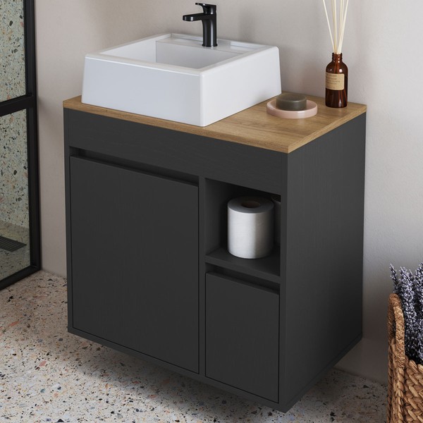 Armário de Banheiro Bangladesh 1 Porta 1 Gaveta com Cuba Grafite - Art In Móveis