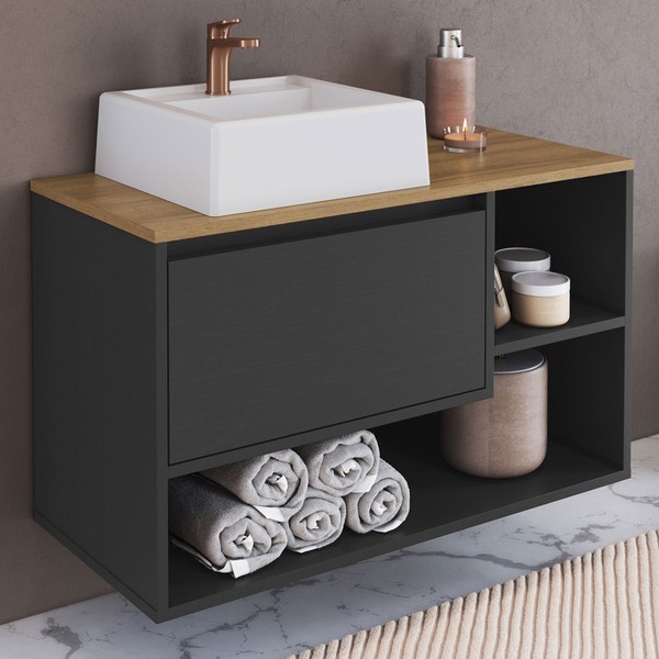 Armário de Banheiro Barcelona 1 Porta com Cuba Grafite - Art In Móveis