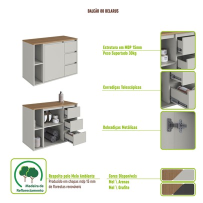 Armário de Banheiro Belagavi 1 Porta 3 Gavetas Arenas - Art In Móveis