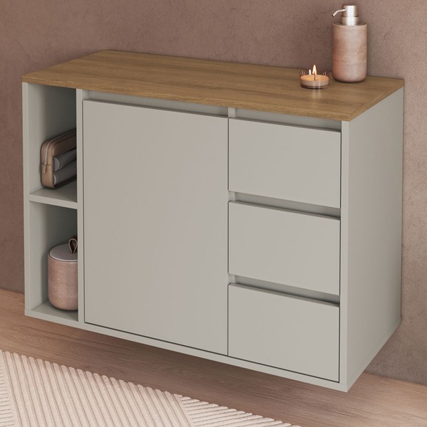 Armário de Banheiro Belagavi 1 Porta 3 Gavetas Arenas - Art In Móveis