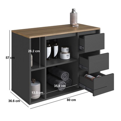 Armário de Banheiro Belagavi 1 Porta 3 Gavetas Grafite - Art In Móveis