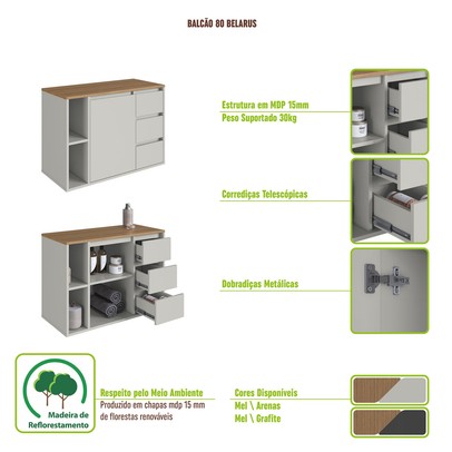 Armário de Banheiro Belagavi 1 Porta 3 Gavetas Grafite - Art In Móveis