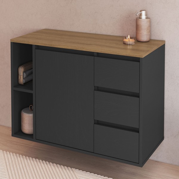 Armário de Banheiro Belagavi 1 Porta 3 Gavetas Grafite - Art In Móveis