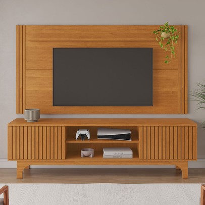 Sala de Estar Completa para TV Até 70 Polegadas Castell  2 Portas 1 Prateleira Cinamomo - Pnr Móveis