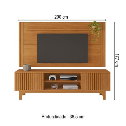 Sala de Estar Completa para TV Até 70 Polegadas Castell  2 Portas 1 Prateleira Cinamomo - Pnr Móveis