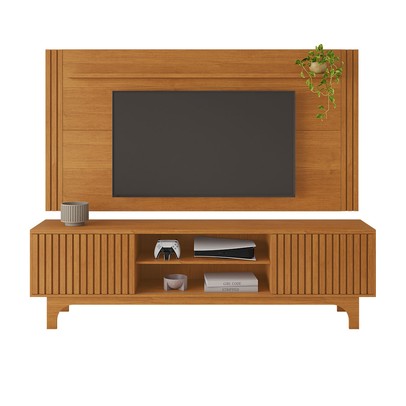 Sala de Estar Completa para TV Até 70 Polegadas Pier com Led 2 Portas 1 Prateleira Cinamomo - Pnr Móveis