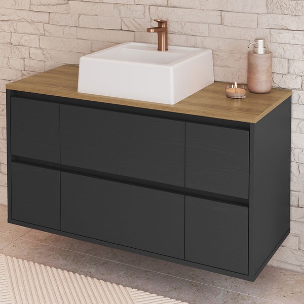 Armário de Banheiro Berlim 2 Portas 4 Gavetas com Cuba Grafite - Art In Móveis