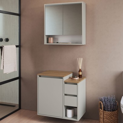 Armário de Banheiro Bologna 3 Portas 2 Gavetas com Espelho Arenas - Art In Móveis