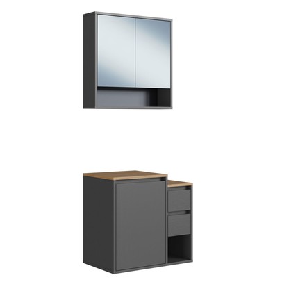Armário de Banheiro Bologna 3 Portas 2 Gavetas com Espelho Grafite - Art In Móveis