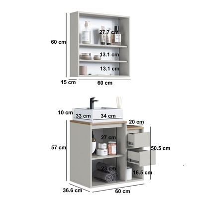 Armário de Banheiro Bologna 3 Portas 2 Gavetas com Cuba e Espelho Arenas - Art In Móveis