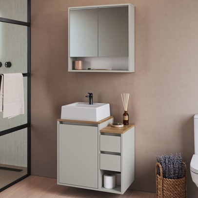 Armário de Banheiro Bologna 3 Portas 2 Gavetas com Cuba e Espelho Arenas - Art In Móveis