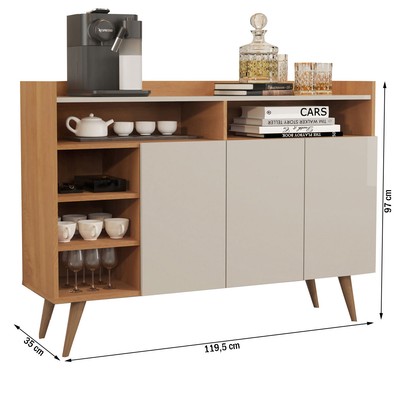 Balcão Buffet Corsa 3 Portas 3 Prateleiras Nature/Off White - Pnr Móveis