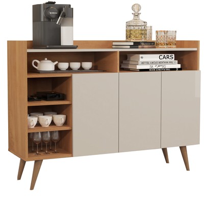 Balcão Buffet Corsa 3 Portas 3 Prateleiras Nature/Off White - Pnr Móveis