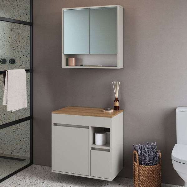 Armário de Banheiro Bangladesh 3 Portas 1 Gaveta com Espelho Arenas - Art In Móveis