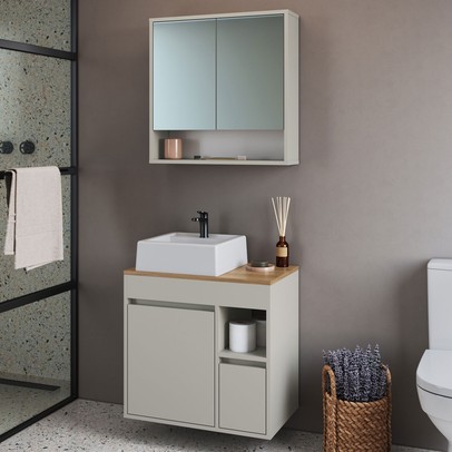 Armário de Banheiro Bangladesh 3 Portas 1 Gaveta com Cuba e com Espelho Arenas - Art In Móveis