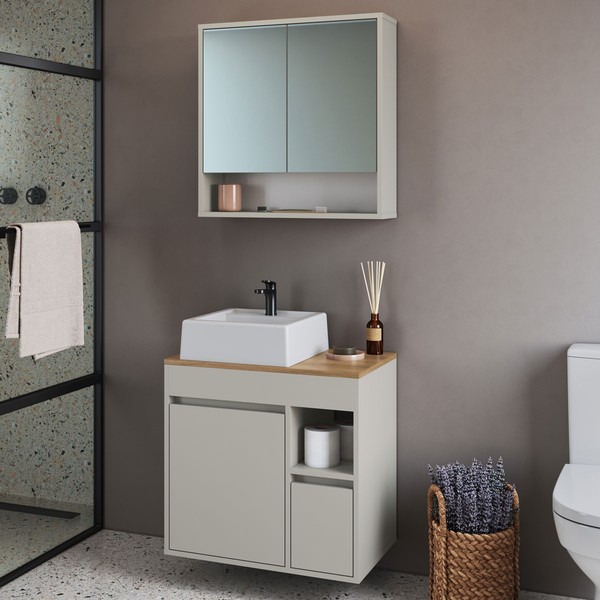 Armário de Banheiro Bangladesh 3 Portas 1 Gaveta com Cuba e com Espelho Arenas - Art In Móveis