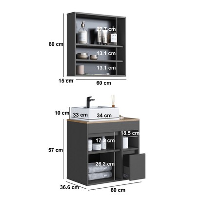 Armário de Banheiro Bangladesh 3 Portas 1 Gaveta com Cuba e com Espelho Grafite - Art In Móveis