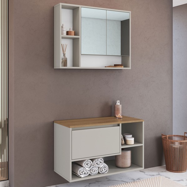 Armário de Banheiro Bacelona 3 Portas com Espelho Arenas - Art In Móveis