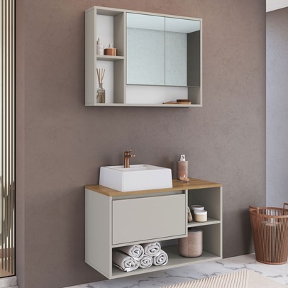 Armário de Banheiro Barcelona 3 Portas com Cuba e Espelho Arenas - Art In Móveis