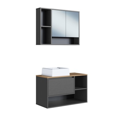 Armário de Banheiro Barcelona 3 Portas com Cuba e Espelho Grafite - Art In Móveis
