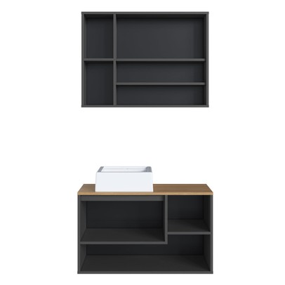 Armário de Banheiro Barcelona 3 Portas com Cuba e Espelho Grafite - Art In Móveis