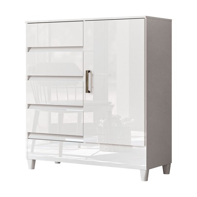 Cômoda Lux 1 Porta 4 Gavetas Branco - Pnr Móveis