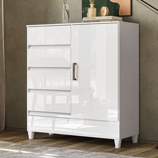 Cômoda Lux 1 Porta 4 Gavetas Branco - Pnr Móveis