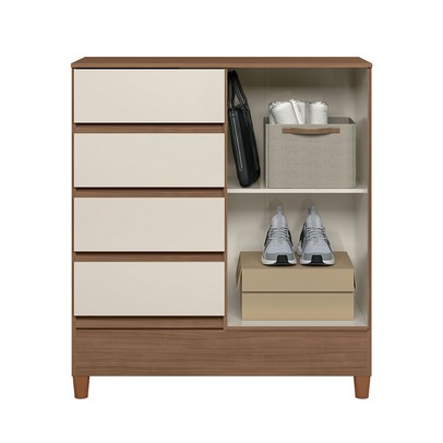 Cômoda Lux 1 Porta 4 Gavetas Jequitiba/Off White - Pnr Móveis