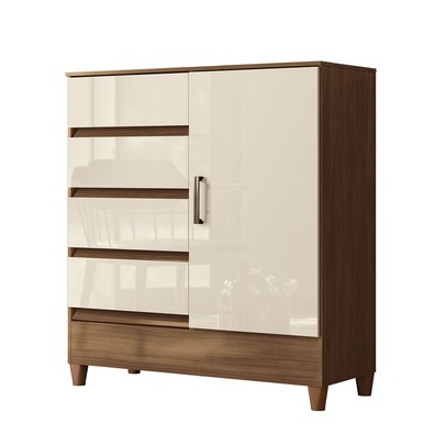 Cômoda Lux 1 Porta 4 Gavetas Jequitiba/Off White - Pnr Móveis