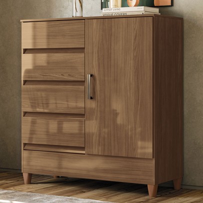 Cômoda Lux 1 Porta 4 Gavetas Jequitiba - Pnr Móveis