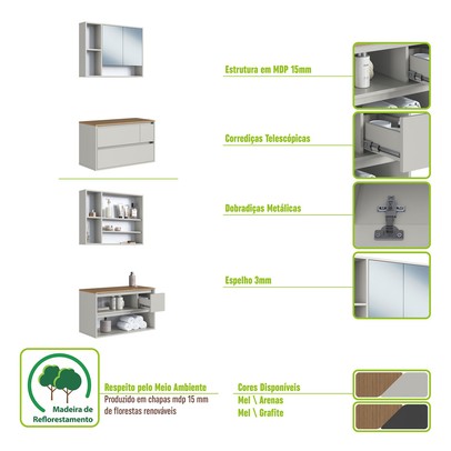 Armário de Banheiro Belarus 4 Portas 1 Gaveta com Espelho Grafite - Art In Móveis